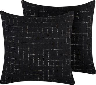 Beliani Conjunto De Cojines Decorativos Negros Con Patr&oacute;n De Red Cuadrada 45 X 45 Cm Decoraci&oacute;n Moderna Minimalista Geom&eacute;trica Bellflower