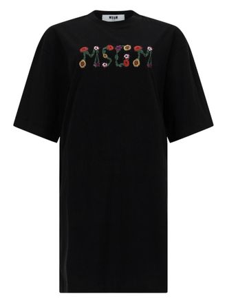Msgm White Floral Embroidered T-Shirt Dress