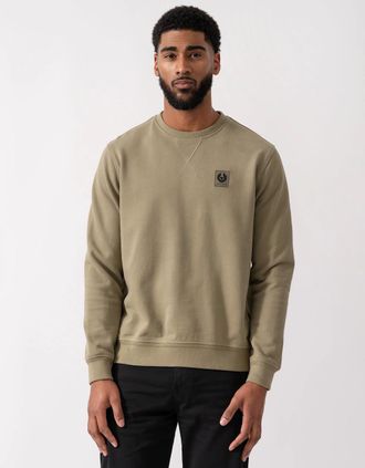 Belstaff Mens Belstaff Mens Crew Neck Sweatshirt With Logo Patch - Fatigue Green - Tan - Size: 40