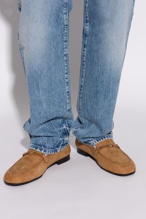 Versace Suede Loafers Shoes, Mens, Brown