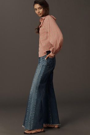 Mother The Tux Sidestepper Sneak Fray High-Rise Wide-Leg Jeans