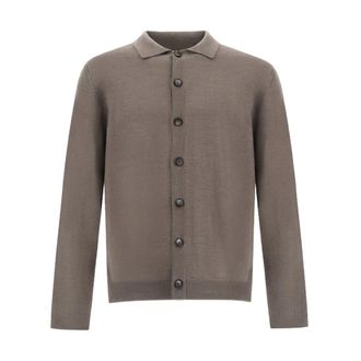 Herno Rechte Wolle Knopfleisten-Strickjacke - Heren - Truien - Bruin - Maat: L Wol