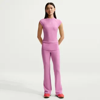 Nike Womens Nike Sportswear Chill Knit Mid-Rise Tight Ribbed Pants in Purple | IF0240-503