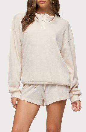 Edikted Baila Waffle Knit Henley Top in Stone at Nordstrom, Size X-Small