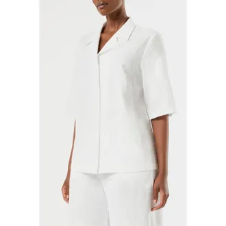 Marina Rinaldi Visino Embroidered Linen & Cotton Camp Shirt in Optical White at Nordstrom, Size 18W