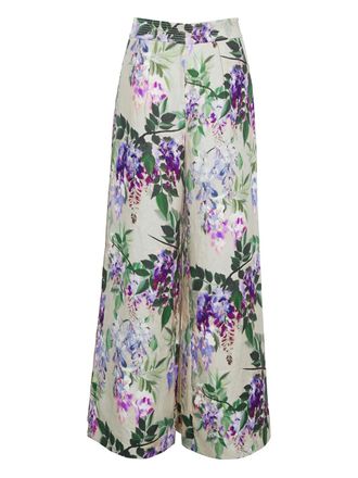 Cara Cara Josephine floral-print linen trousers - women - Linen/Flax - 10 - Neutrals