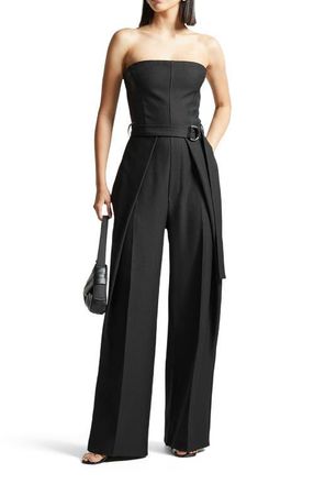 Mani&egrave;re De Voir Sabine Tailored Pleat Jumpsuit with Belt in Black at Nordstrom, Size 4