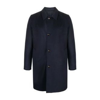 Kired Single-Breasted Coats, male, Blue, Size: 4XL Navy Blue Cashmere Coat