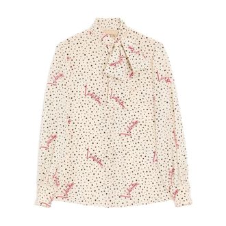 Valentino Polka Dot Strik Blouse - Dames - Blouses & Shirts - Beige - Maat: S Zijde