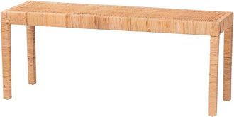 Baxton Studio Abelia Modern Bohemian Mahogany & Rattan Long Accent Bench