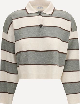 Brunello Cucinelli Polo Crop in maglia Sparkling Stripes Woman L