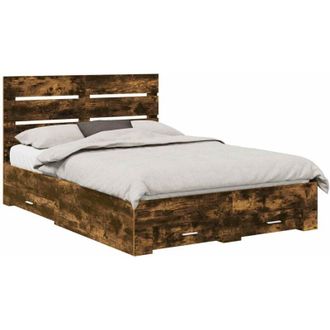vidaXL Bed Frame with Drawer Smoked Oak 150 x 200 cm Engineered Wood vidaXL