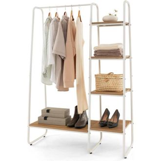 Costway Costway - Perchero Burro Ropa De Madera, Armario Port&aacute;til Con 5 Niveles, Estantes De Almacenamiento Para Colgar Ropa, Estructura Met&aacute;lica, 99x40x151 C