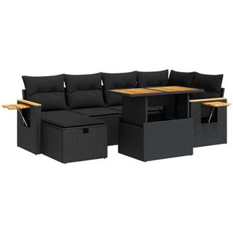 vidaXL Set De Sof&aacute;s De Jard&iacute;n Y Cojines 8 Piezas Rat&aacute;n Sint&eacute;tico Negro