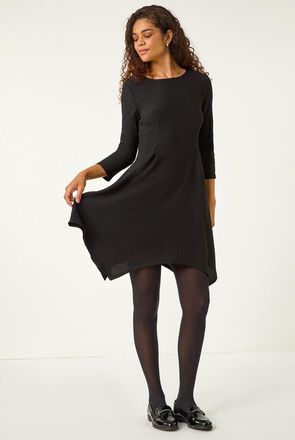 Roman Asymmetric Textured Pleat Stretch Dress