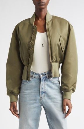 Saint Laurent Crop Bomber Jacket in Kaki at Nordstrom, Size 4 Us