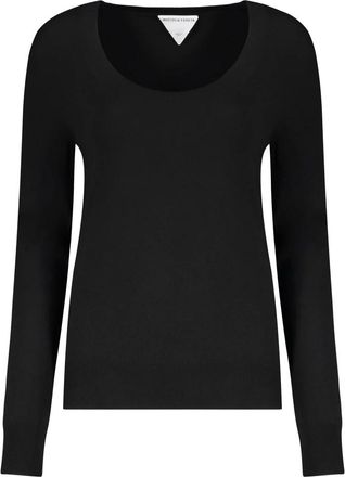 Bottega Veneta Cashmere trui met ronde hals en ribdetails - Dames - Ronde hals truien - Zwart - XS - Polyester - Truien & Vesten
