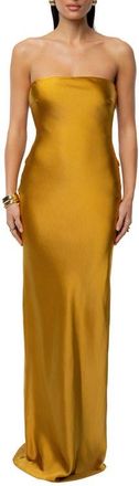 JLUXLABEL Regal Rising Corset Back Strapless Satin Gown in Gold at Nordstrom, Size X-Small
