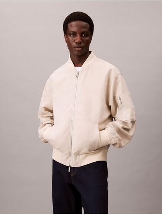 Calvin Klein Jeans Calvin Klein Mens Linen Blend Bomber Jacket - White - XL