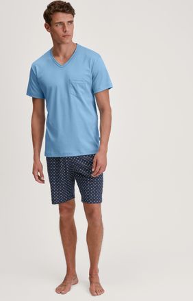 CALIDA Shorty CALIDA Relax Streamline, Herren, Gr. XXL (58/60), blau (glacier lake), Interlock, Obermaterial: 100% Baumwolle, normal kurz, V-Ausschnitt, Home
