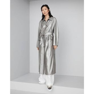Brunello Cucinelli Silver Belted Leather Jacket, Brand Size 42 (US Size 8)