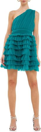 endless rose One-Shoulder Tiered Minidress in Jade at Nordstrom, Size X-Small