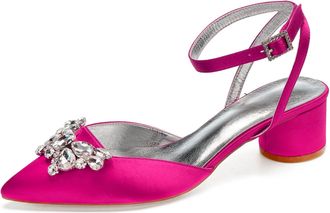 Generic Heels Wedding Shoes Pointed Toe Slingback Bridal Low Block Heels Comfortable Prom Evening Formal Party Shoes 4.5Cm,Rose red,8 UK
