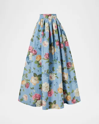 Carolina Herrera Floral Pleated Faille Ball Skirt