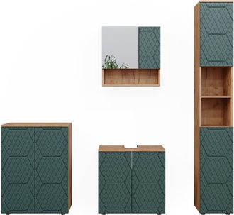Vicco Conjunto De Muebles De Ba&ntilde;o Irma, Verde, 4 Piezas, Con Mueble Alto Y C&oacute;moda