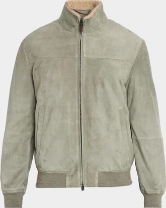 Canali Men & apos;s Shearling-Collar Suede Jacket