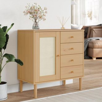 vidaXL Vidaxl - Aparador Senja Aspecto De Rat&aacute;n Madera Pino Marr&oacute;n 80x40x80 Cm