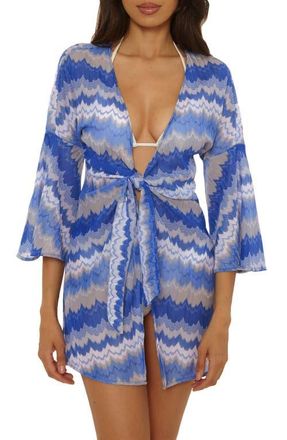 BECCA by Rebecca Virtue Santorini V-Neck Long Sleeve Cover-Up Tunic in Lapis Multi at Nordstrom, Size Medium