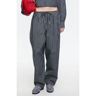 Lioness Aura Plaid Drawstring Pants in Navy Lemon Plaid at Nordstrom, Size X-Large