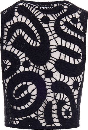 Pinko Womens Crochet Top Black Limousine Viscose Tops