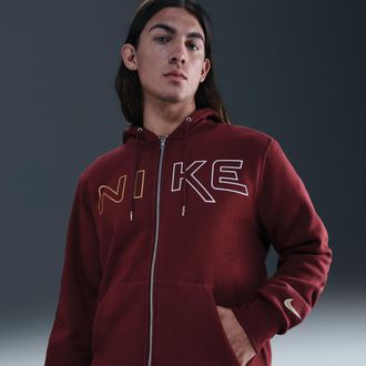 Nike Mens Nike Sportswear Club Full-Zip Fleece Hoodie in Red | IM7829-619