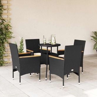 vidaXL Set Comedor Jard&iacute;n 5 Pzas Cojines Rat&aacute;n Sint&eacute;tico Vidrio Negro Vidaxl