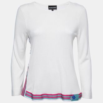 Emporio Armani White Knit Contrast Detail Top