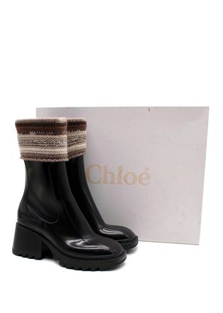 Chlo&eacute; Black Betty Knitted Rainboot Size 38