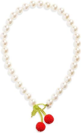 Pura Utz Mother of Cherry Faux Pearl Necklace in Pearl /Red /Green at Nordstrom