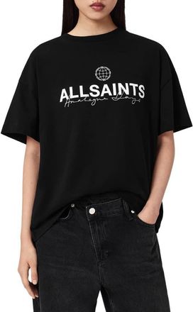 AllSaints Emblem Avri Logo Slit Back Graphic T-Shirt in White at Nordstrom, Size X-Small