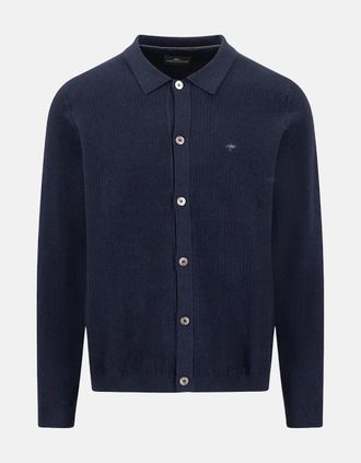 Fynch-Hatton Mens Polo Collar Structured Cardigan Navy - Size: 46/Regular