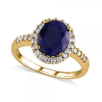 Allurez Oval Blue Sapphire & Halo Diamond Engagement Ring 14k in 3.92Ct/yellow Gold at Nordstrom, Size 7.5
