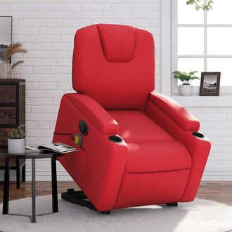 vidaXL Sill&oacute;n De Majaje Elevable El&eacute;ctrico Cuero Artificial Rojo Vidaxl
