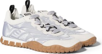 Miu Miu Tyre Technical Fabric And Suede Sneakers, Woman, Aluminum/white, Size 36,5
