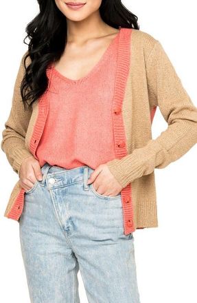 Gibsonlook Gigi Colorblock Cardigan in Natural Coral Rose at Nordstrom, Size X-Small