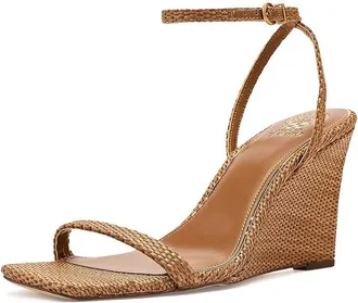 Vince Camuto Ambee Ankle Strap Wedge Sandals Womens Wedge Shoes Golden Walnut : 6.5 M, Faux Leather