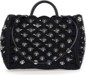 Paco Rabanne Womens Black Handbag With Woven Disc Details Raphia Handbags Hand Bags