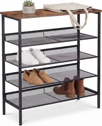 Relaxdays Zapatero Relaxdays Industrial, 5 Niveles, (al X An X F) 81 X 75 X 30 Cm, Efecto Madera, Metal, Negro/marr&oacute;n