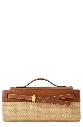 Veronica Beard Dash Leather & Raffia Clutch in Hazelwood Natural at Nordstrom