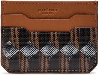 Au D&eacute;part Patterned Leather Card Holder - Brown - One Size